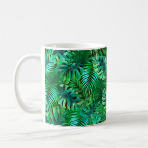 Caneca De Café Padrão das folhas tropicais aquáticas