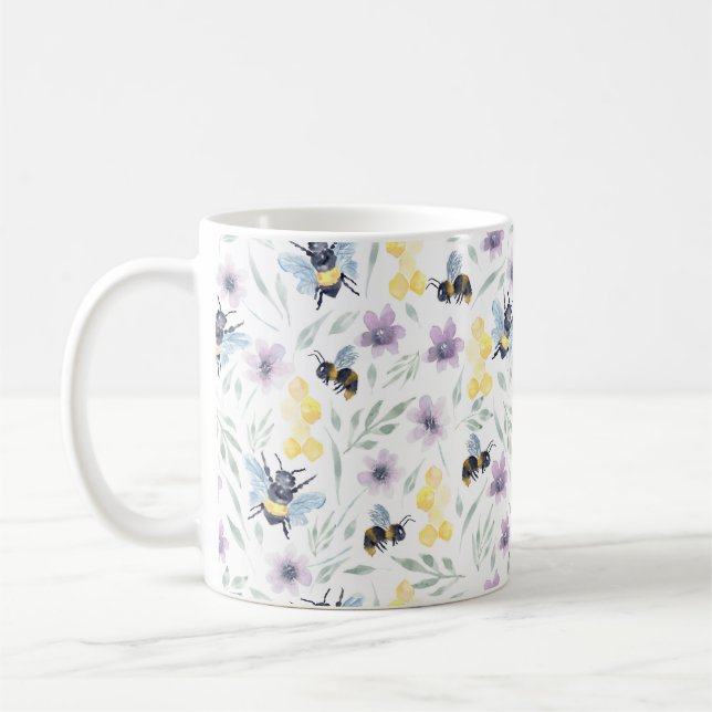 Caneca De Café Padrão de Abelhas de Aquarela (Esquerda)