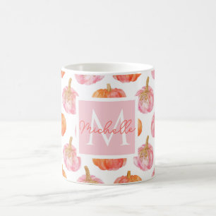 Caneca De Café Padrão de Abóbora de Aquarela com nome