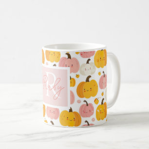 Caneca De Café Padrão de Abóbora de Aquarela com nome