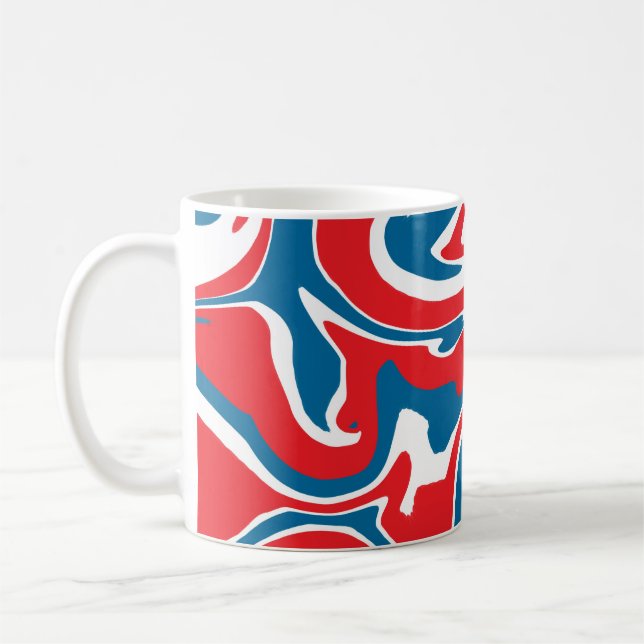 Caneca De Café Padrão de abstrato azul e branco vermelho (Esquerda)