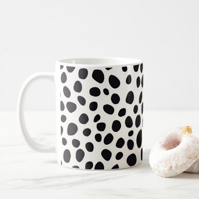 Caneca De Café Padrão de Abstrato de Cachorro Dalmático Negro e B (Com Donut)