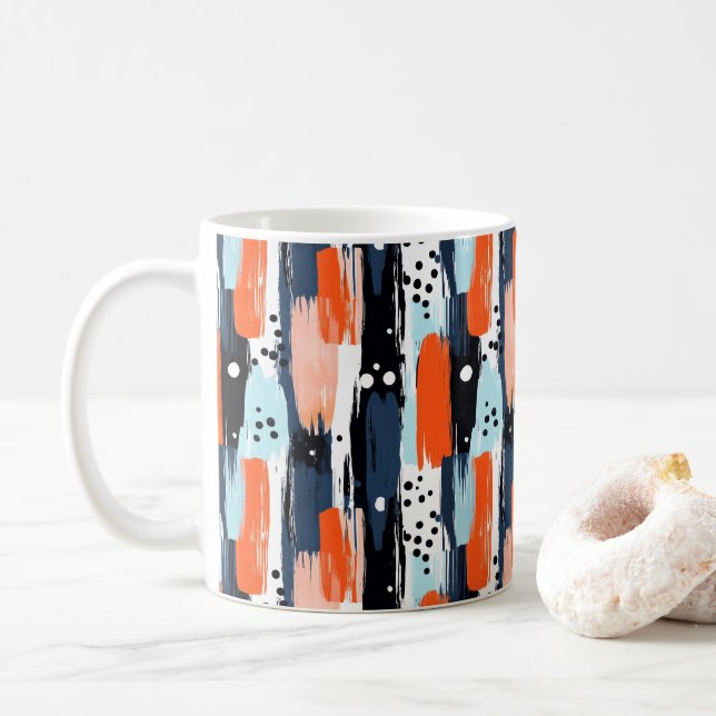 Caneca De Café Padrão de Abstrato de Traços de Laranja Azul (Com Donut)