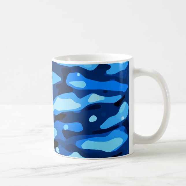 Caneca De Café Padrão de Abstrato do Trendy Blue Camo (Direita)