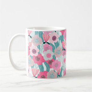 Caneca De Café Padrão de Abstrato Floral Rosa Pastel