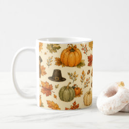 Caneca De Café Padrão de Ação de Graças em Aquarela