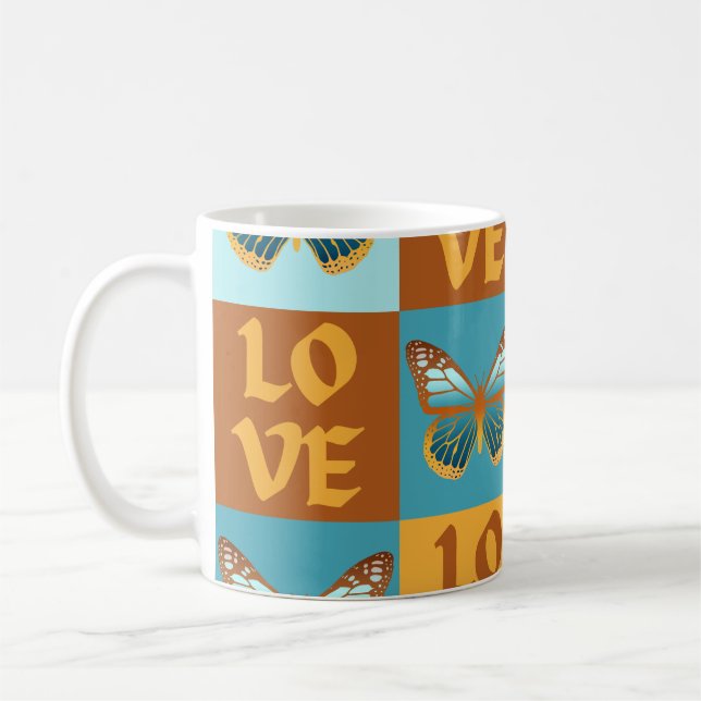 Caneca De Café Padrão de Amor de Borboleta | Gradiente Azul e Lar (Esquerda)