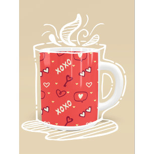 Caneca De Café Padrão de Amor Fofo com Corações, XOXO e Chaves