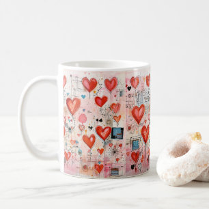 Caneca De Café Padrão de Amor Implicado de Corações Vermelhos