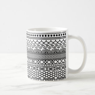 Caneca De Café Padrão de Amostragem de Borda Geométrica Preto e B