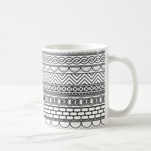 Caneca De Café Padrão de Amostragem de Borda Geométrica Preto e B