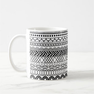 Caneca De Café Padrão de Amostragem de Borda Geométrica Preto e B