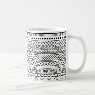 Caneca De Café Padrão de Amostragem de Borda Geométrica Preto e B