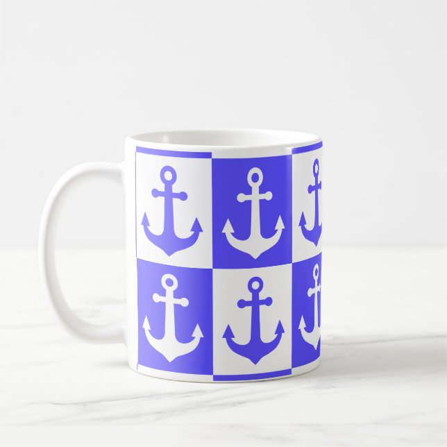 Caneca De Café Padrão de Âncora do Navio Verificado - Azul Oceâni (Esquerda)