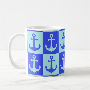Caneca De Café Padrão de Âncora do Navio Verificado - Tons Azuis