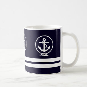 Caneca De Café Padrão de âncora náutica e listras elegante