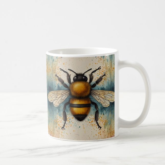Caneca De Café Padrão de Aquarela de Abelhas Vibrantes (Direita)