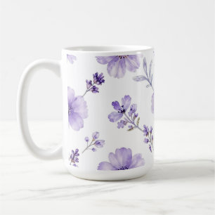 Caneca De Café Padrão de Aquarela de Flor de Linho Roxo Lavanda