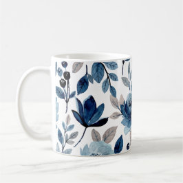 Caneca De Café Padrão de Aquarela Floral de Berry Azul-Marinho