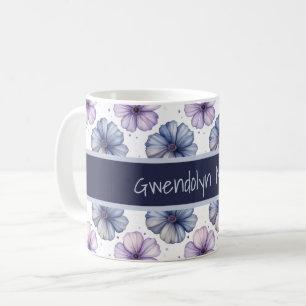 Caneca De Café Padrão de aquarela floral Lavanda e Azul