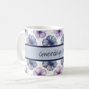 Caneca De Café Padrão de aquarela floral Lavanda e Azul