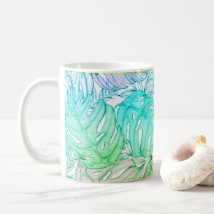 Caneca De Café Padrão de aquarela pastosa monstera tropical