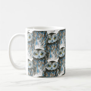 Caneca De Café Padrão de aquarela sem costura com coruja grande