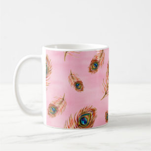 Caneca De Café Padrão de aquarela sem costura com fezes de pavã