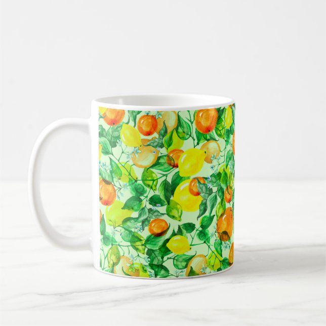 Caneca De Café  Padrão de aquarela vítrea - Ramal de limão com fl (Esquerda)
