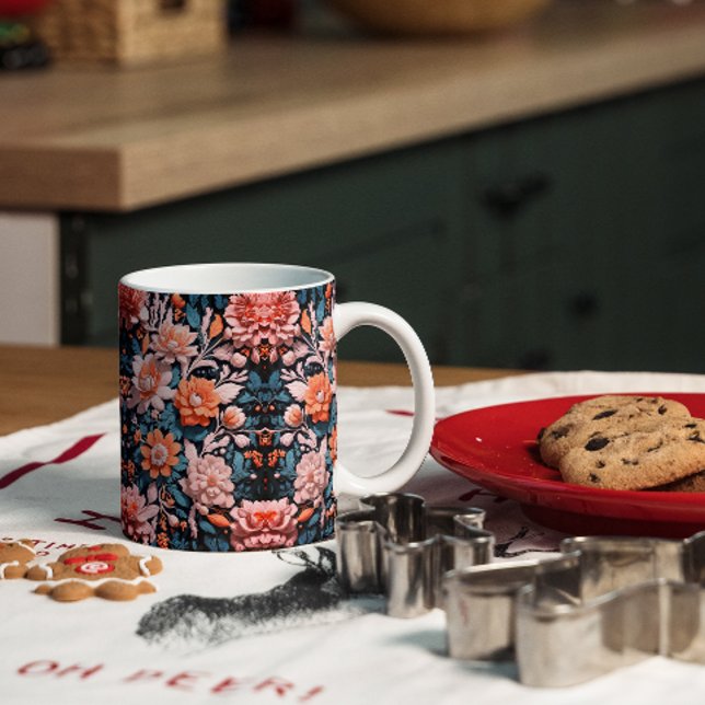 Caneca De Café Padrão de Arte de Flores Dinâmicas Modernas (Criador carregado)