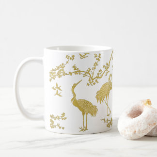 Caneca De Café Padrão de Arte de Grous Elegantes | Aves Grous Col