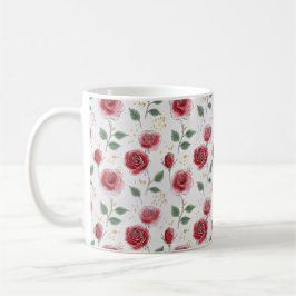 Caneca De Café Padrão de Arte de Linha Floral do Rosa vermelha