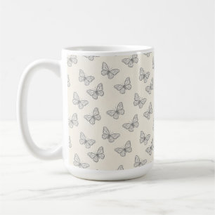 Caneca De Café Padrão de Arte Linear de Borboleta