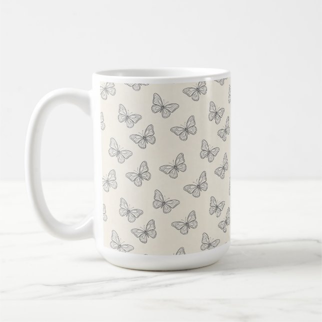 Caneca De Café Padrão de Arte Linear de Borboleta (Esquerda)