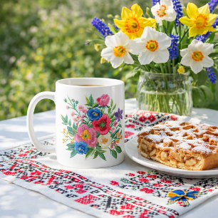 Caneca De Café padrão de arte popular ucraniano vushuvanka