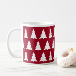 Caneca De Café Padrão de Árvore Branca de Maroon de Natal Moderno