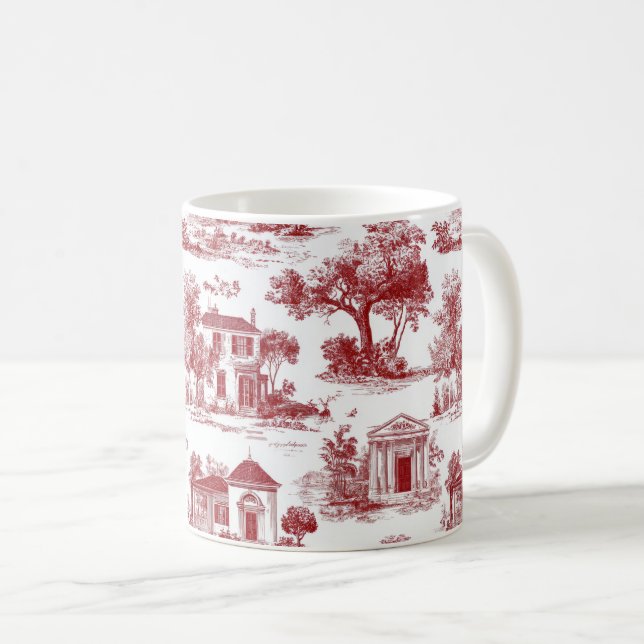 Caneca De Café Padrão de árvore cênica de toile de casa de fazend (Frente Esquerda)