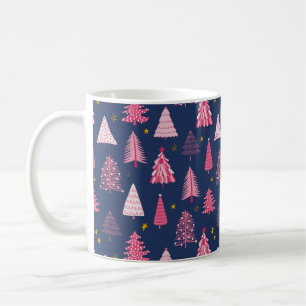 Caneca De Café Padrão de Árvore de Natal Azul e Rosa