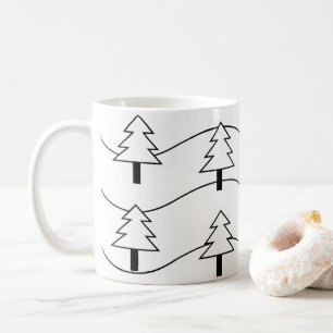 Caneca De Café Padrão de árvore de Natal com listras onduladas em