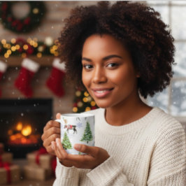 Caneca De Café Padrão de árvore de Natal com renas