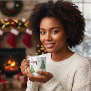 Caneca De Café Padrão de árvore de Natal com renas