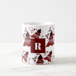 Caneca De Café Padrão de Árvore de Natal da Borgonha Monograma