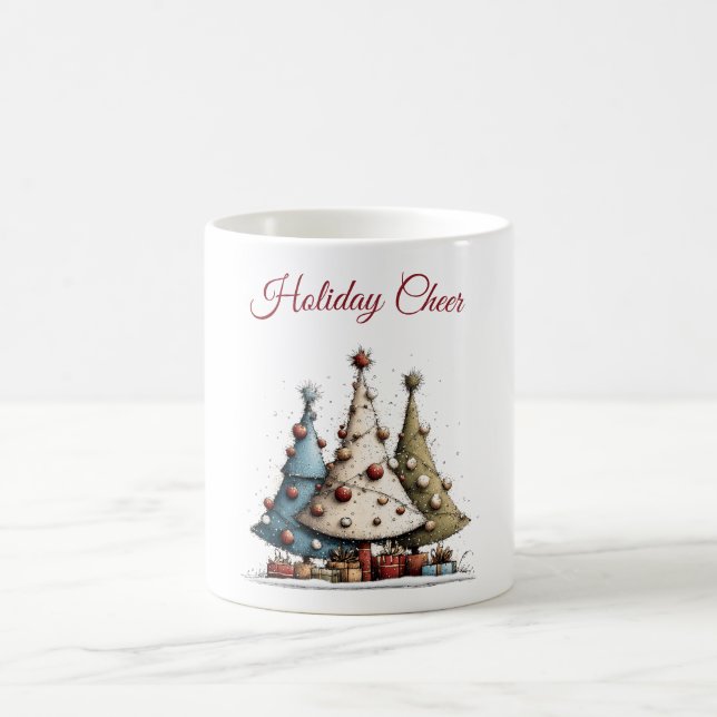 Caneca De Café Padrão de árvore de Natal desenhado à mão e capric (Centro)