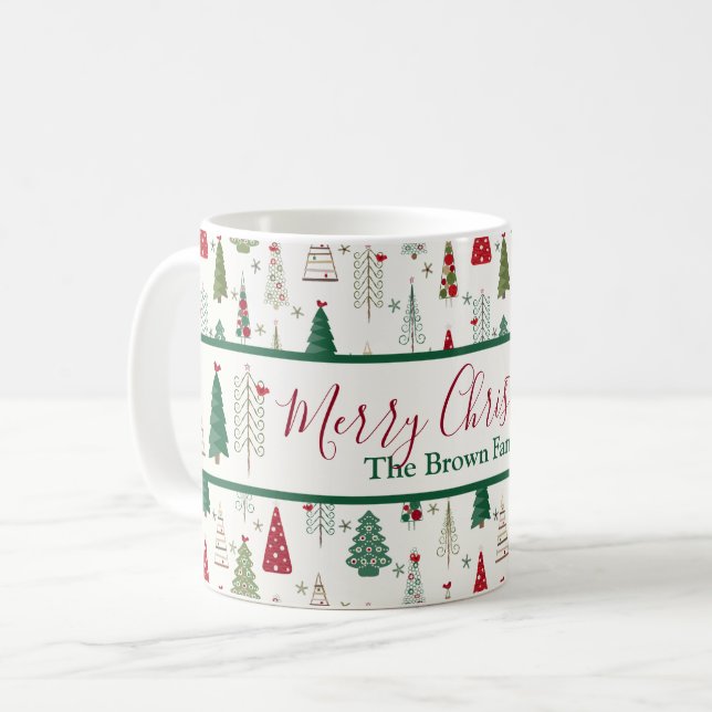 Caneca De Café Padrão de Árvore de Natal Mínimo Moderno Verde Ver (Frente Esquerda)
