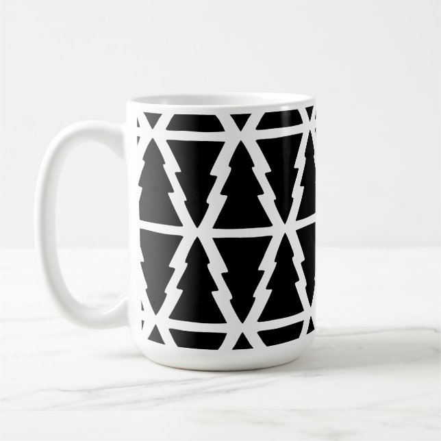 Caneca De Café Padrão de árvore de Natal preto e branco minimalis (Esquerda)