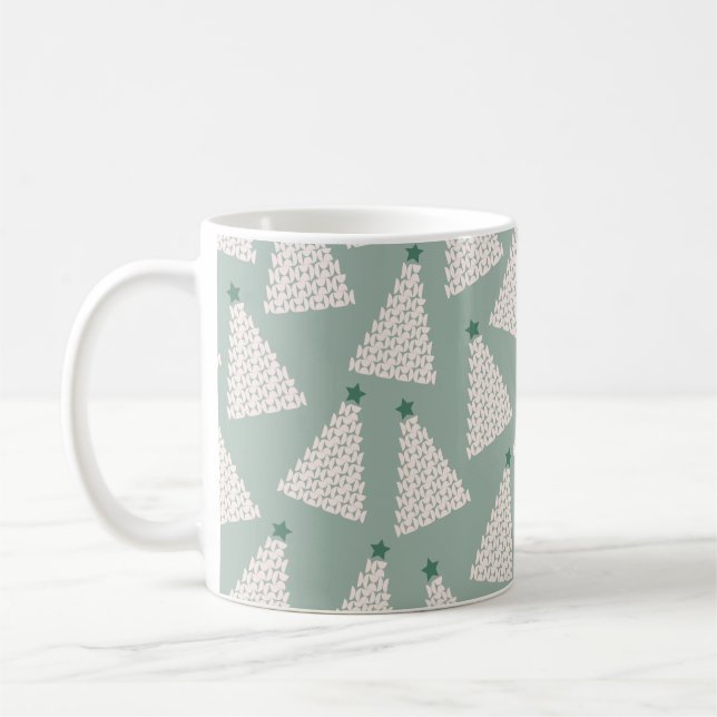 Caneca De Café Padrão de Árvore de Natal Verde (Esquerda)