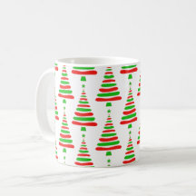 padrão de árvore de Natal vermelho e verde doodle