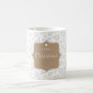 Caneca De Café Padrão de Árvores de Natal Elegantes Castanho e Pr