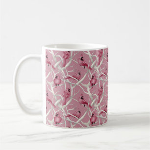 Caneca De Café Padrão de Aves Cardinais de inverno cor-de-rosa