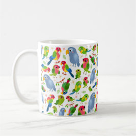 Caneca De Café Padrão de Aves Vintage, Padrão de periquito colori